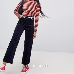 Monki cord straight leg pants in navy